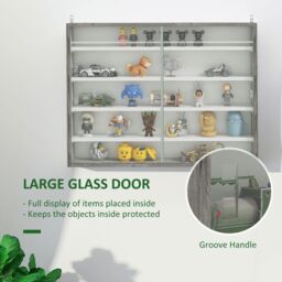 HOMCOM 5-Tier Wall Display Shelf Unit Cabinet w/ Shelves Glass Doors in Grey - Size: Small - thumbnail 5