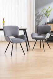 More4Homes Set of 2 Lily Modern Velvet Dining Chair Padded Seat Metal Legs in Grey