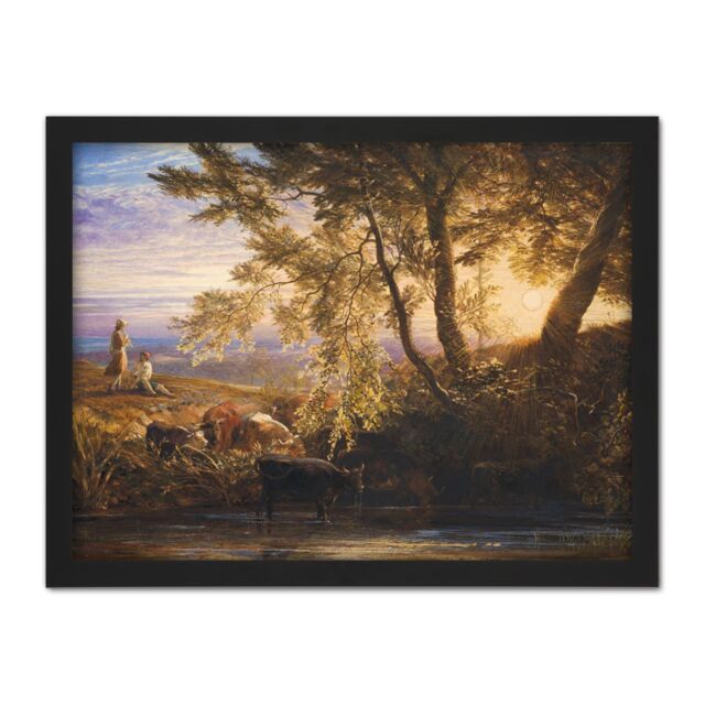 "Artery8 Wall Art Print Samuel Palmer The Setting Sun 1862 Painting Large Framed Wall Décor Art in Light Oak - Size: W18"" x H24""" - image 1