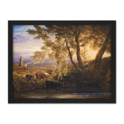"Artery8 Wall Art Print Samuel Palmer The Setting Sun 1862 Painting Large Framed Wall Décor Art in Light Oak - Size: W18"" x H24""" - thumbnail 1