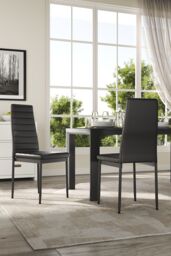 Living and Home 3 Set of Modern Rectangular Tempered Glass Kitchen Dining Table and 2 Black High Back Chairs - thumbnail 4