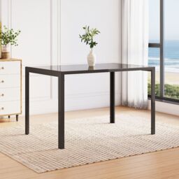 Living and Home 3 Set of Modern Rectangular Tempered Glass Kitchen Dining Table and 2 Black High Back Chairs - thumbnail 2