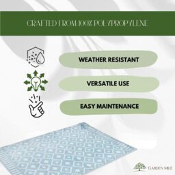 Marco Paul Large Al Fresco Outdoor Rug Portable Anti-Slip UV-Resistant Weatherproof in Blue - Size: 120 x 180 cm - thumbnail 4
