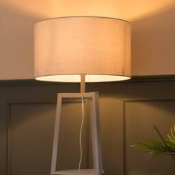 ValueLights Hiru Grey 3 Tier Shelf Floor Lamp with Large Drum Shade & Bulb in Light Grey - thumbnail 2