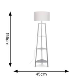 ValueLights Hiru Grey 3 Tier Shelf Floor Lamp with Large Drum Shade & Bulb in Light Grey - thumbnail 5