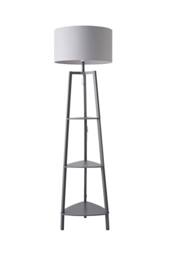 ValueLights Hiru Grey 3 Tier Shelf Floor Lamp with Large Drum Shade & Bulb in Light Grey - thumbnail 6