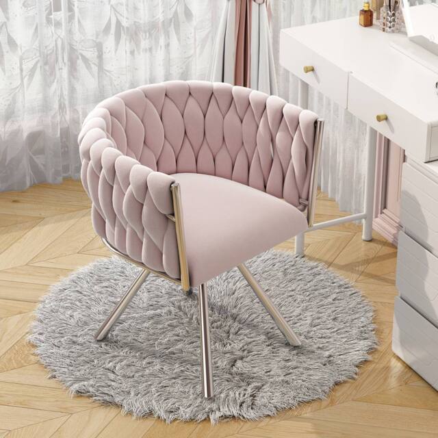 Merax Velvet Swivel Dining Chair with Metal Legs in Pink - image 1