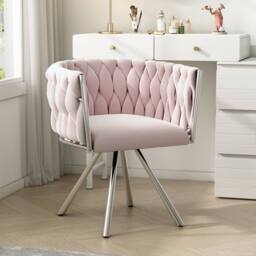 Merax Velvet Swivel Dining Chair with Metal Legs in Pink - thumbnail 2