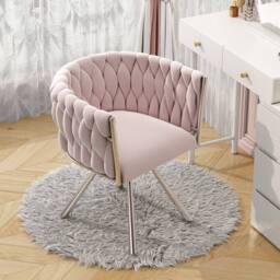 Merax Velvet Swivel Dining Chair with Metal Legs in Pink