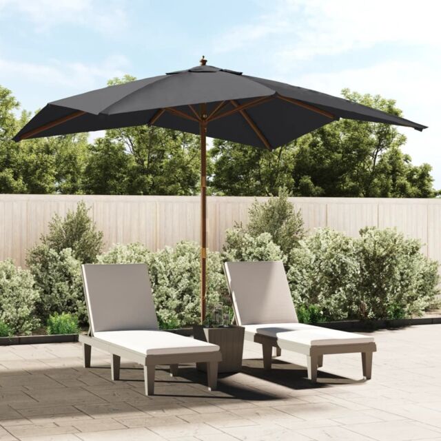 Berkfield Home Garden Parasol with Wooden Pole Black 300x300x273 cm - Size: 300 x 300 x 273 cm - image 1