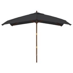 Berkfield Home Garden Parasol with Wooden Pole Black 300x300x273 cm - Size: 300 x 300 x 273 cm - thumbnail 3