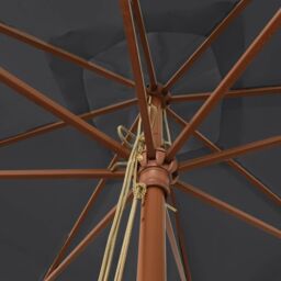 Berkfield Home Garden Parasol with Wooden Pole Black 300x300x273 cm - Size: 300 x 300 x 273 cm - thumbnail 5