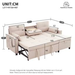 BTM L Shaped Sofa Bed Pull Out Sleeper Storage Cup Holders Sofa in Beige - thumbnail 8