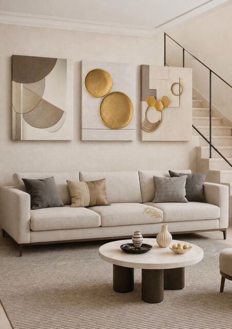 "Mafett 3 Wall Art Set Abstract Balance in Motion Fine Art Framed in Gold - Size: W24"" x H32""" - image 1