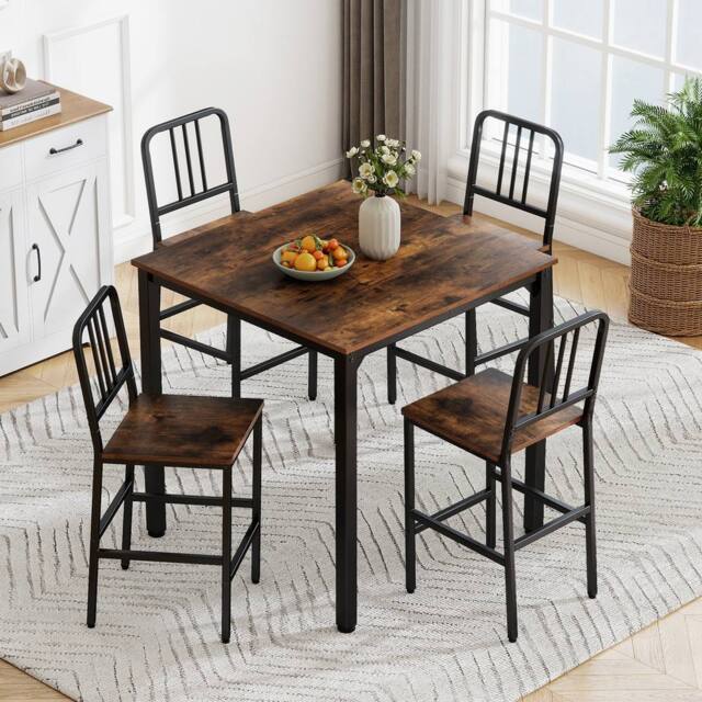 Costway Counter Height Dining Table Set 5PCS Kitchen Bar Table & Chairs Set in Brown - image 1
