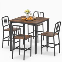 Costway Counter Height Dining Table Set 5PCS Kitchen Bar Table & Chairs Set in Brown - thumbnail 3
