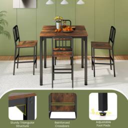 Costway Counter Height Dining Table Set 5PCS Kitchen Bar Table & Chairs Set in Brown - thumbnail 6