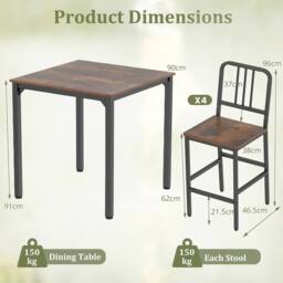 Costway Counter Height Dining Table Set 5PCS Kitchen Bar Table & Chairs Set in Brown - thumbnail 2