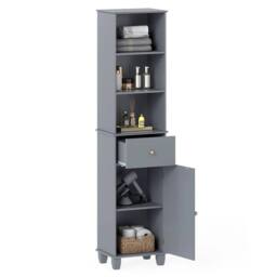 VOGREX Grey 172cm Narrow Bathroom Floor Cabinet 3 Open Shelves - thumbnail 1