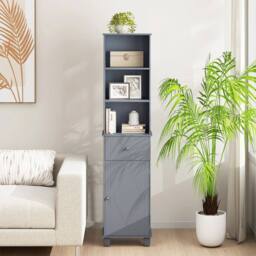 VOGREX Grey 172cm Narrow Bathroom Floor Cabinet 3 Open Shelves - thumbnail 3