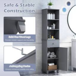 VOGREX Grey 172cm Narrow Bathroom Floor Cabinet 3 Open Shelves - thumbnail 5
