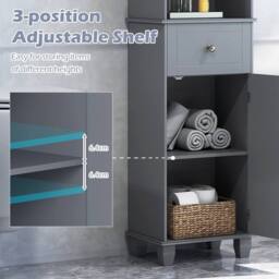 VOGREX Grey 172cm Narrow Bathroom Floor Cabinet 3 Open Shelves - thumbnail 4