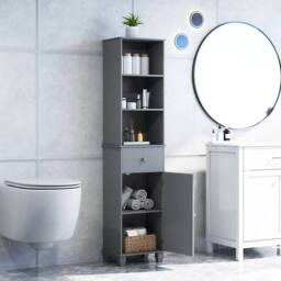 VOGREX Grey 172cm Narrow Bathroom Floor Cabinet 3 Open Shelves - thumbnail 6