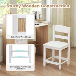Costway Kids Study Desk & Chair Set Wooden Writing Desk w/Hutch & 3 Drawers in Natural - thumbnail 7