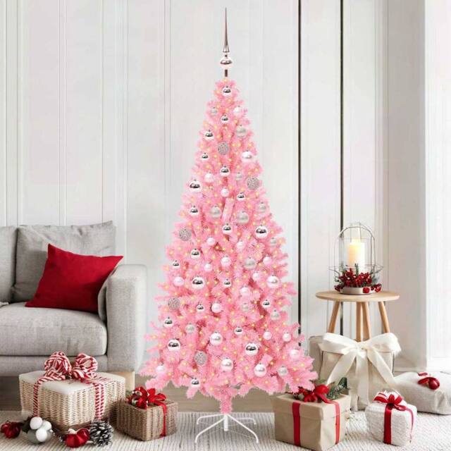 Berkfield Home Christmas Tree with 300 LEDs with Stand Pink 180 cm PVC - image 1