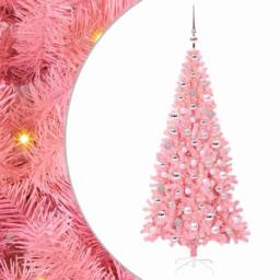 Berkfield Home Christmas Tree with 300 LEDs with Stand Pink 180 cm PVC - thumbnail 2
