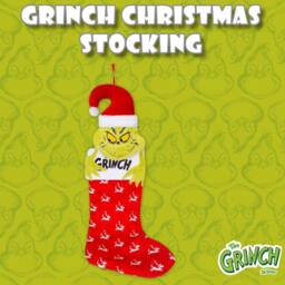 VFM e-Store Grinch Christmas Stocking Festive Fireplace Gift in Red - thumbnail 3