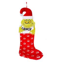 VFM e-Store Grinch Christmas Stocking Festive Fireplace Gift in Red - thumbnail 1