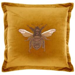 Voyage Maison Layla Velvet Embroidered Bee Cushion in Mustard - Size: 50 cm x 50 cm