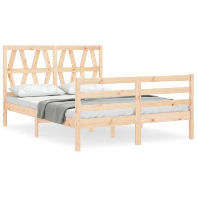 Berkfield Home Bed Frame with Headboard 140x190 cm Solid Wood in Natural - image 1