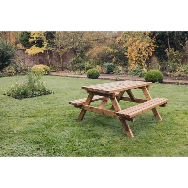 Churnet Valley Garden Furniture Ltd Valley Deluxe Picnic Table - L150 x W150 x H90cm - Partially Assembled in Brown - image 1