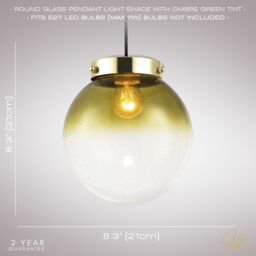 Happy Homewares Ombre Green & Clear Bubble Glass Pendant Lighting Shade with Gold Lamp Holder - thumbnail 6