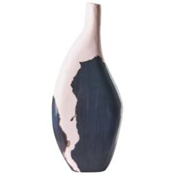 Wyld and Coco Handcrafted Mango Wood Vase Beige and Black Narrow Neck - thumbnail 4