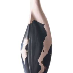 Wyld and Coco Handcrafted Mango Wood Vase Beige and Black Narrow Neck - thumbnail 2