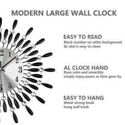 Kelvenix 38cm Diamante Beaded Crystals Quartz Jeweled Wall Clock in Silver - Size: 100 cm - thumbnail 5