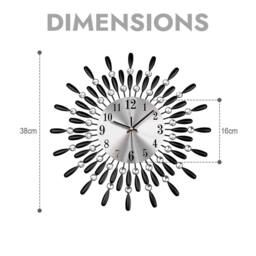 Kelvenix 38cm Diamante Beaded Crystals Quartz Jeweled Wall Clock in Silver - Size: 100 cm - thumbnail 2