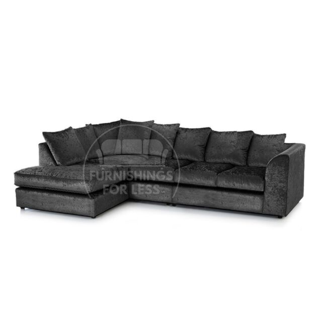 Furnishings For Less UK Crystal Crushed Velvet Large 5 Seater L Shaped Corner Sofa Left Hand Facing in Black - image 1