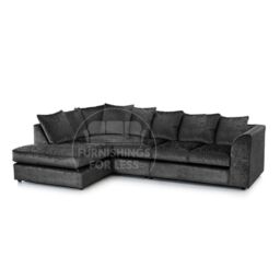Furnishings For Less UK Crystal Crushed Velvet Large 5 Seater L Shaped Corner Sofa Left Hand Facing in Black