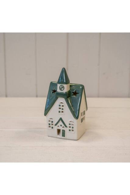 KDMD White/green Ceramic House Tealight - 5mm in Green - image 1