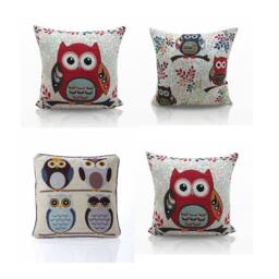 Luxury Living Whimsical Owl Tapestry Cushions (Set of 4 with Plump Pads) - Size: 45 cm x 45 cm