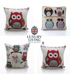 Luxury Living Whimsical Owl Tapestry Cushions (Set of 4 with Plump Pads) - Size: 45 cm x 45 cm - thumbnail 3