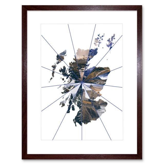 "Artery8 Wall Art Print Scotland Map Collage Framed in Brown - Size: W7"" x H9""" - image 1