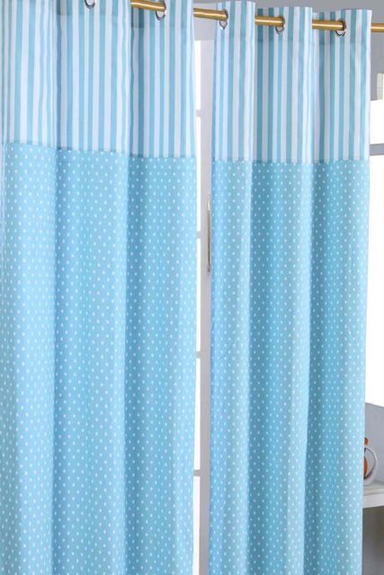 Homescapes Polka Dots Blue Ready Made Eyelet Curtain Pair - Size: 117 cm width x 137 cm drop - image 1