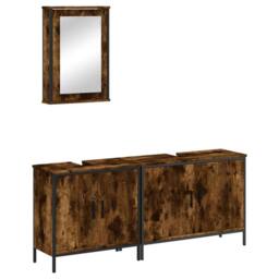 Berkfield Home Durable 3 Piece Bathroom Furniture Set Smoked Oak Engineered Wood in Brown - thumbnail 3