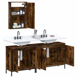 Berkfield Home Durable 3 Piece Bathroom Furniture Set Smoked Oak Engineered Wood in Brown - thumbnail 4