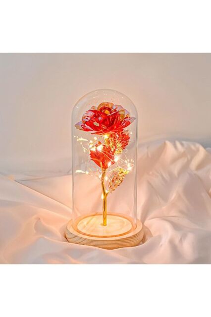 Living and Home Eternal Rose Flower in Glass Dome with Wooden Base & LED Lighting for Gift in Red - image 1